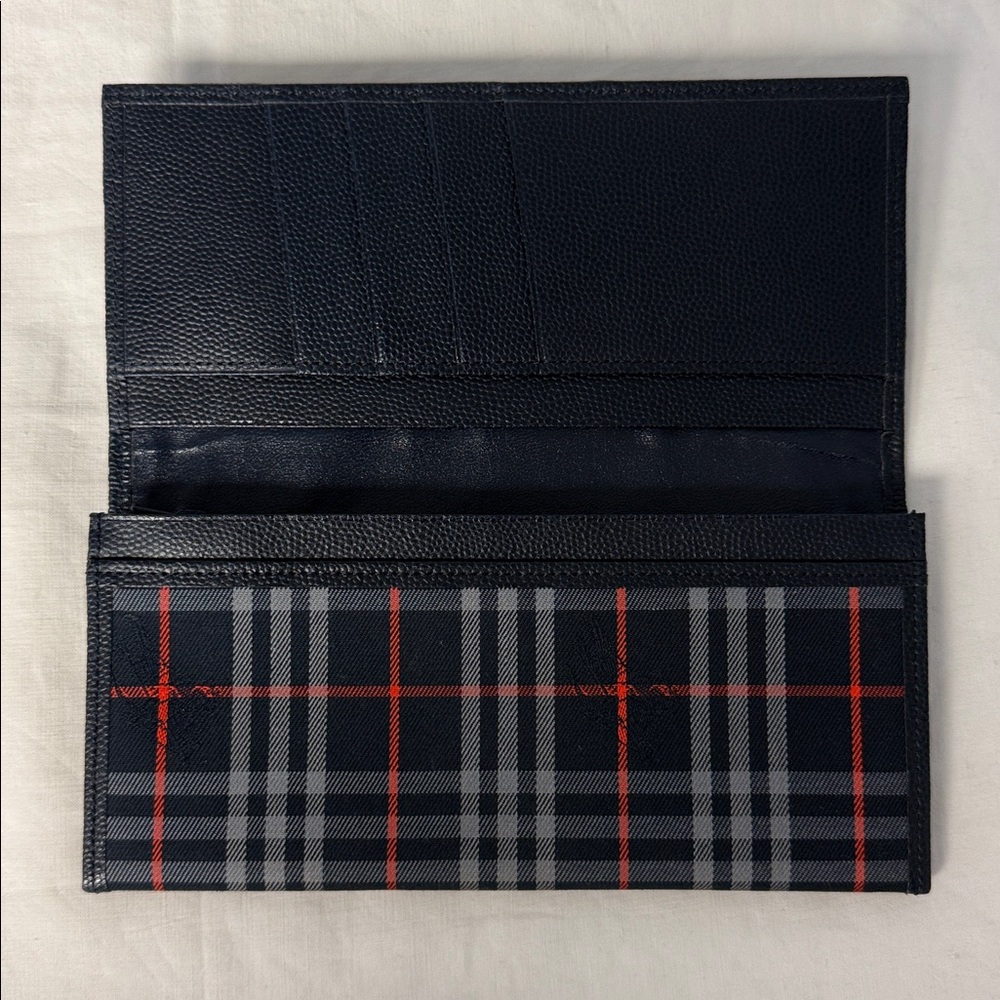 Vintage Burberry Nova Check Crest Long Wallet 90s Canvas Plaid Navy - Picture 7 of 9